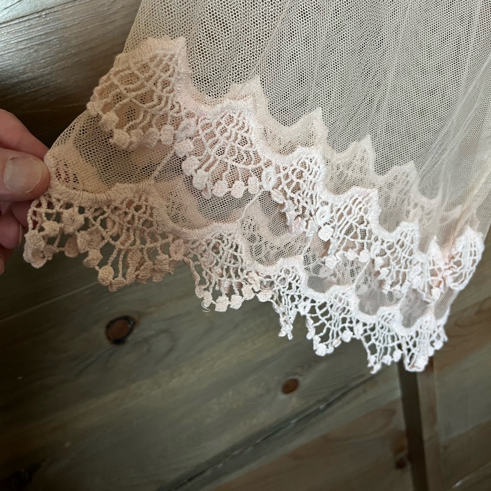 Pink Melo Sheer Embroidered Lace Peasant Top - Blush - Picture 5 of 10